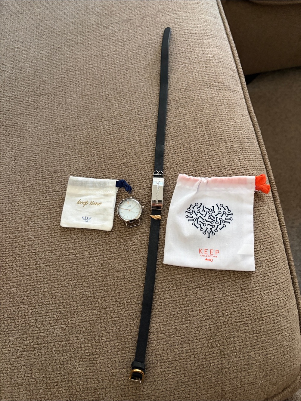 KEEP Collective Black Leather Watch Strap with Rose Gold Accents